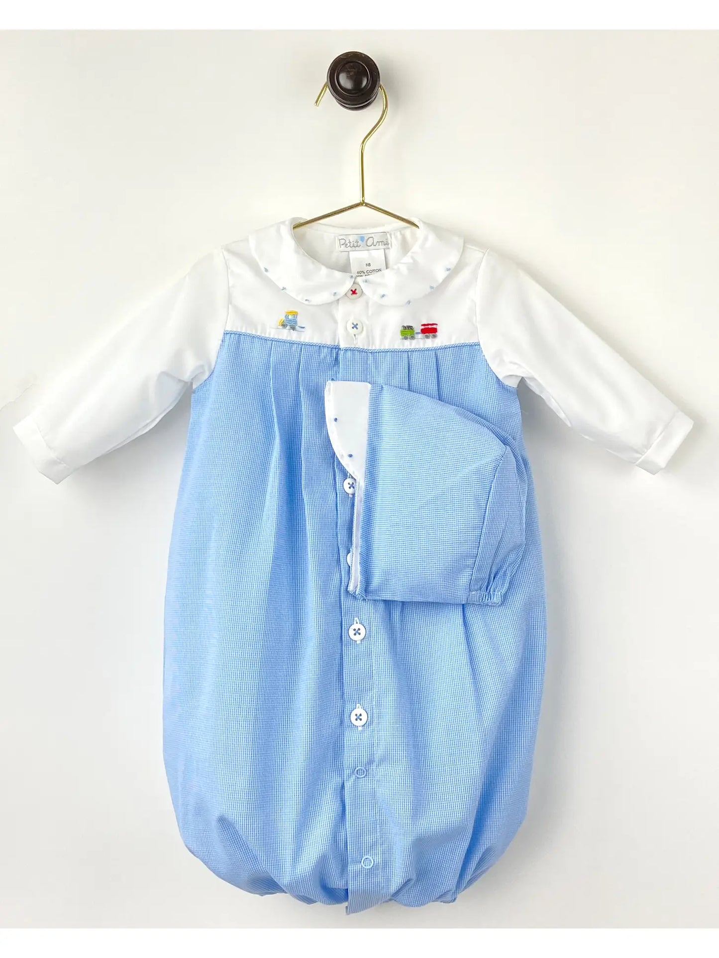 Train Embroidered Convertible Bag with matching hat