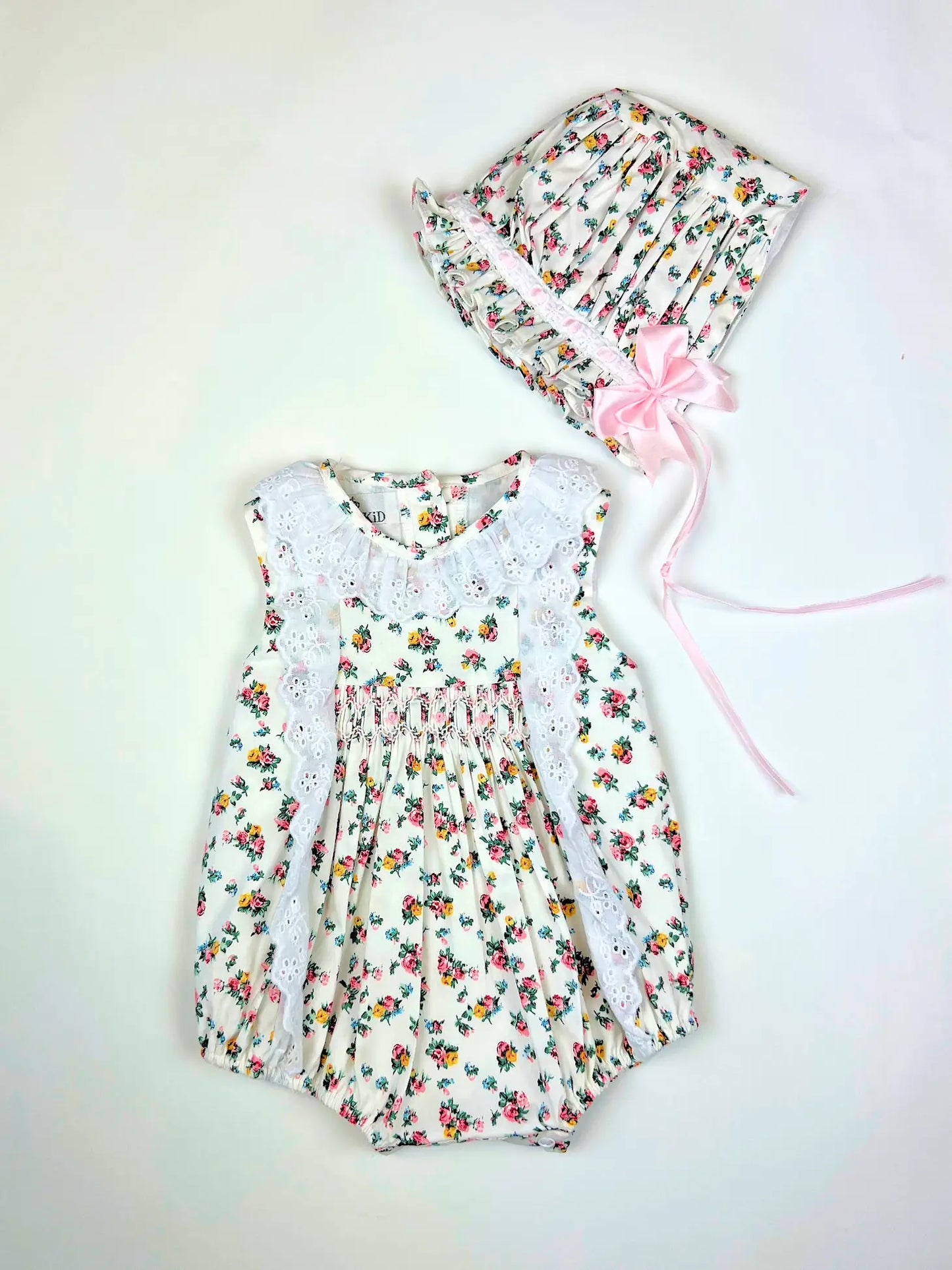 Baby Girls floral romper with matching hat