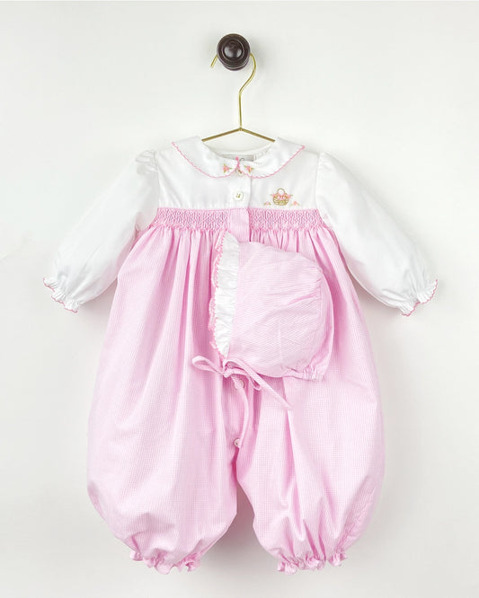 Flower Embroidered Convertible Bag with matching hat