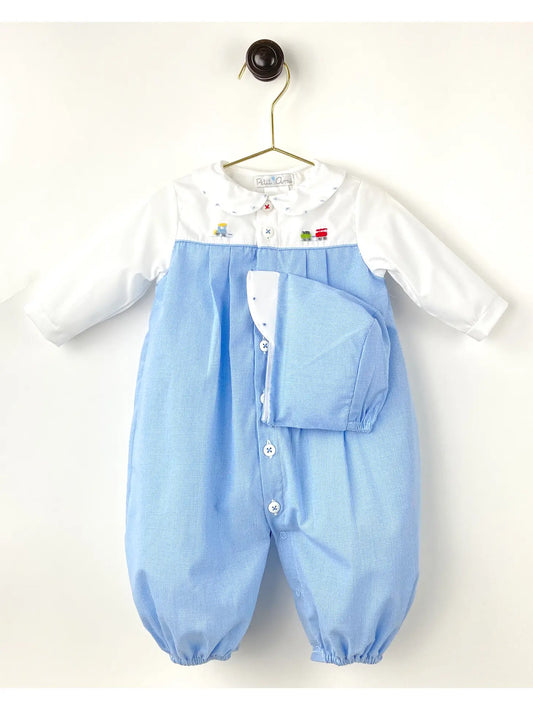 Train Embroidered Convertible Bag with matching hat